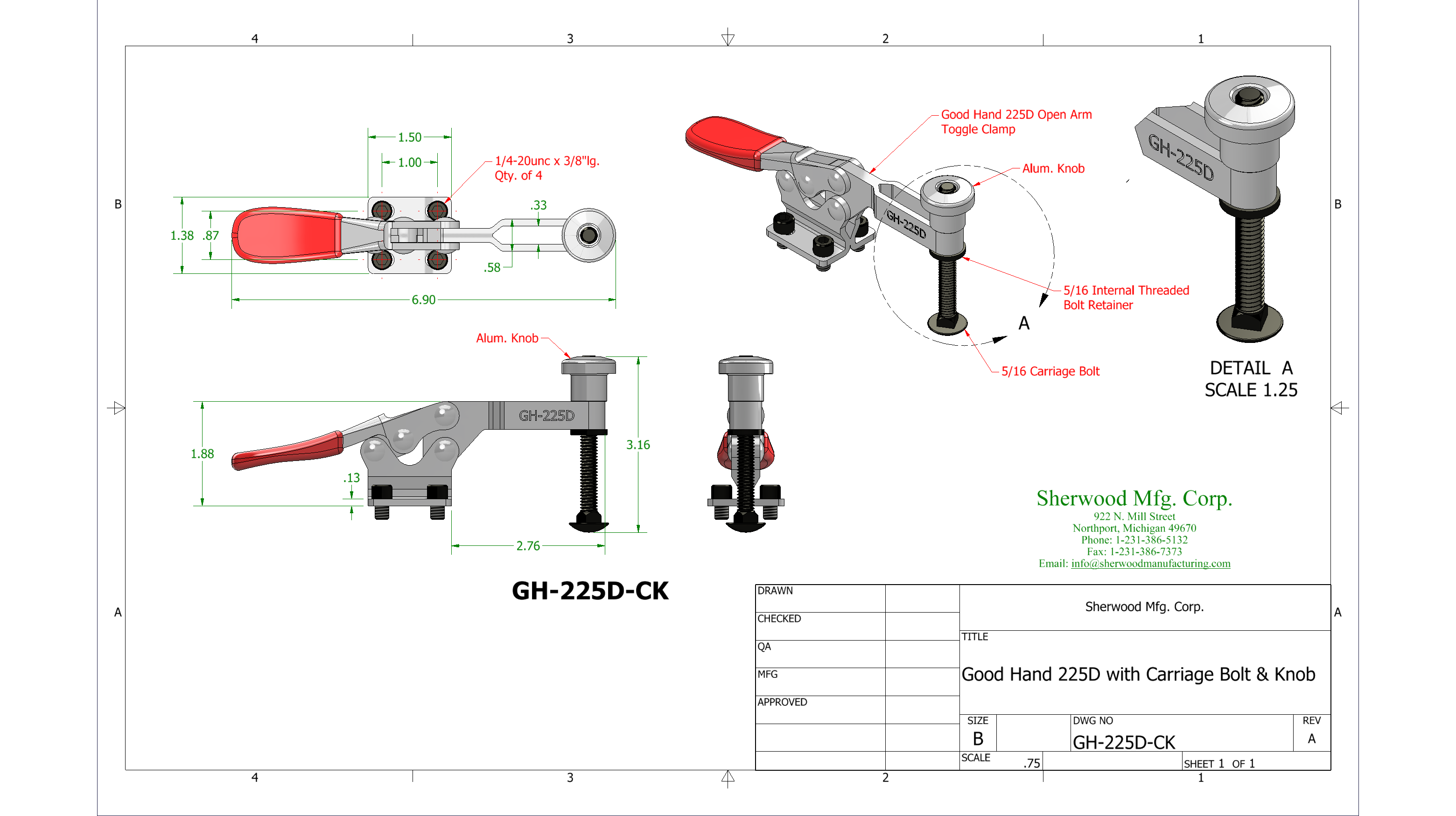 225D Carriage Bolt Knob